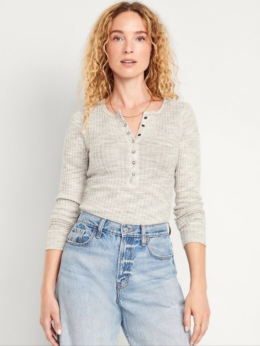 Old Navy Ribbed Henley Top Plush Tee Cinder Smoke Small S